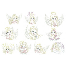 Stickserie - Engel Line Art